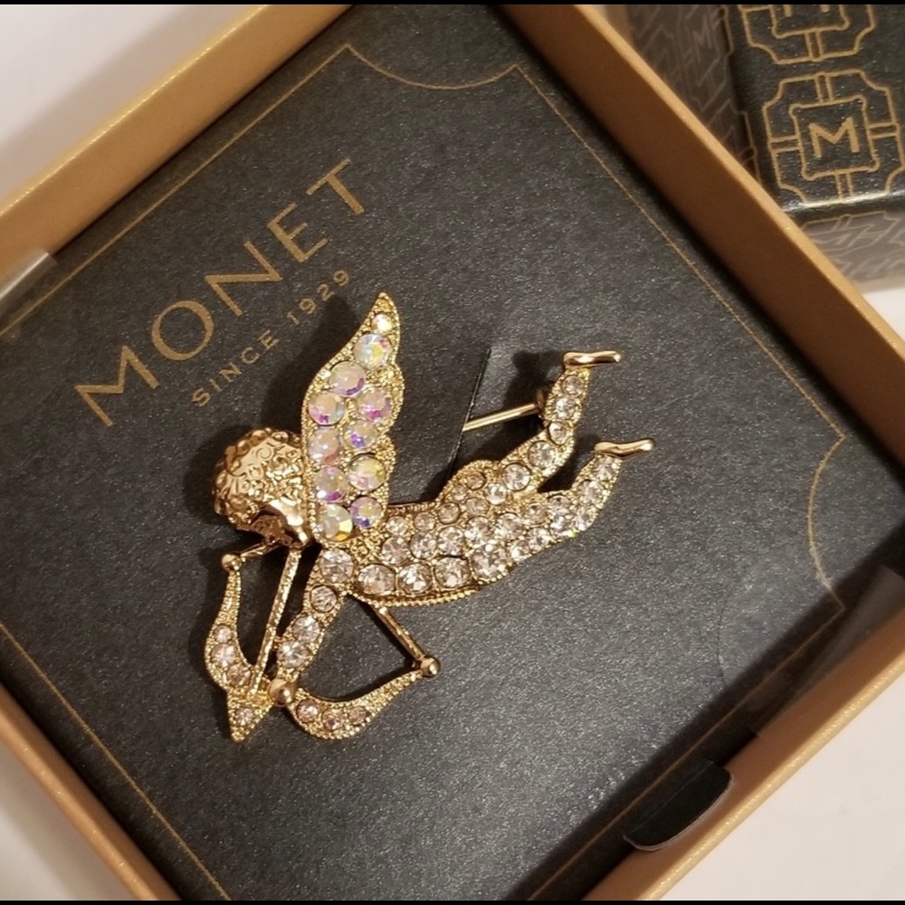 Monet Crystal Cupid Pin